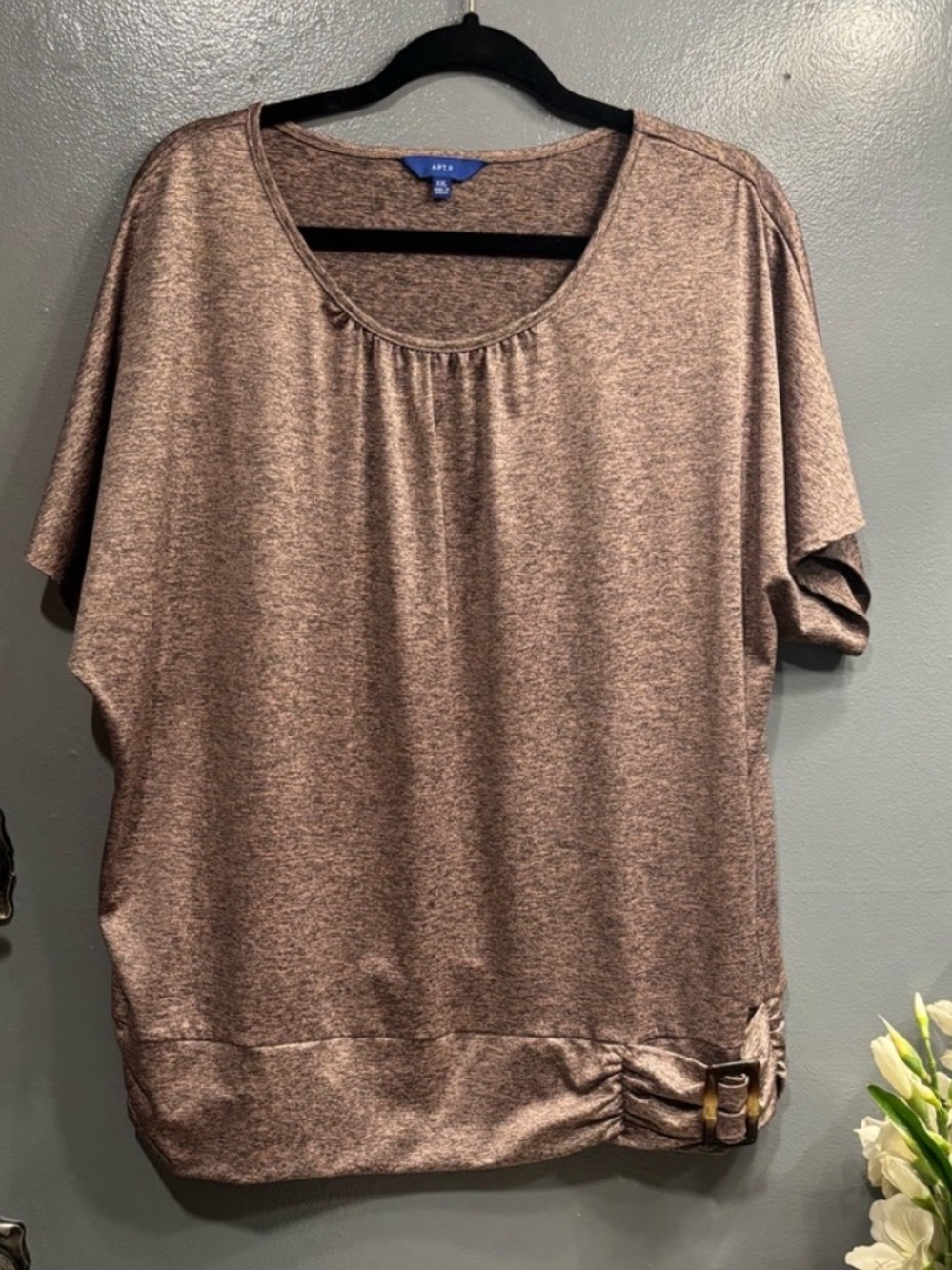 Apt. 9 Metallic Pink Taupe Scoop Neck Short Sleeve Blouse Office Formal Business